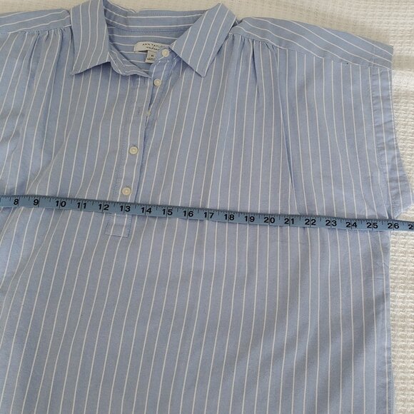 NWT Ann Taylor Weekend Classic Blue White Striped 3/4 Button Popover Cotton Top - Picture 4 of 6